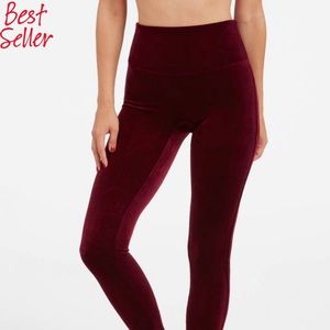 Spanx Velvet Leggings Burgandy High Waisted Soft